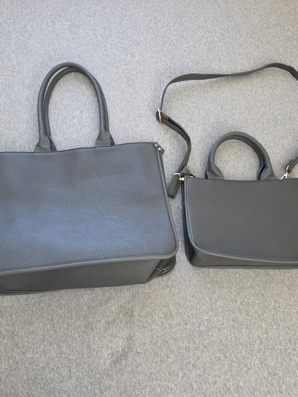 Gray Structured Tote Bag with Gold Hardware 2-in-1 Purse - Picture 3 of 10